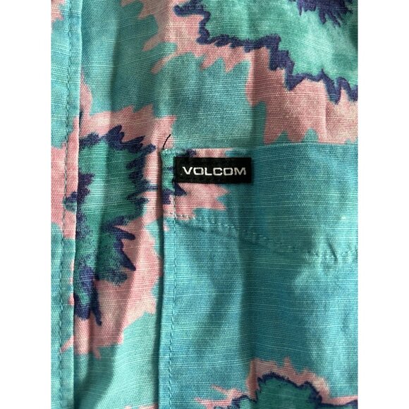 Volcom Shirt Mens Sz M Turquoise & Pink Aztec Classic Fit Button Up Casual Top - Picture 3 of 7